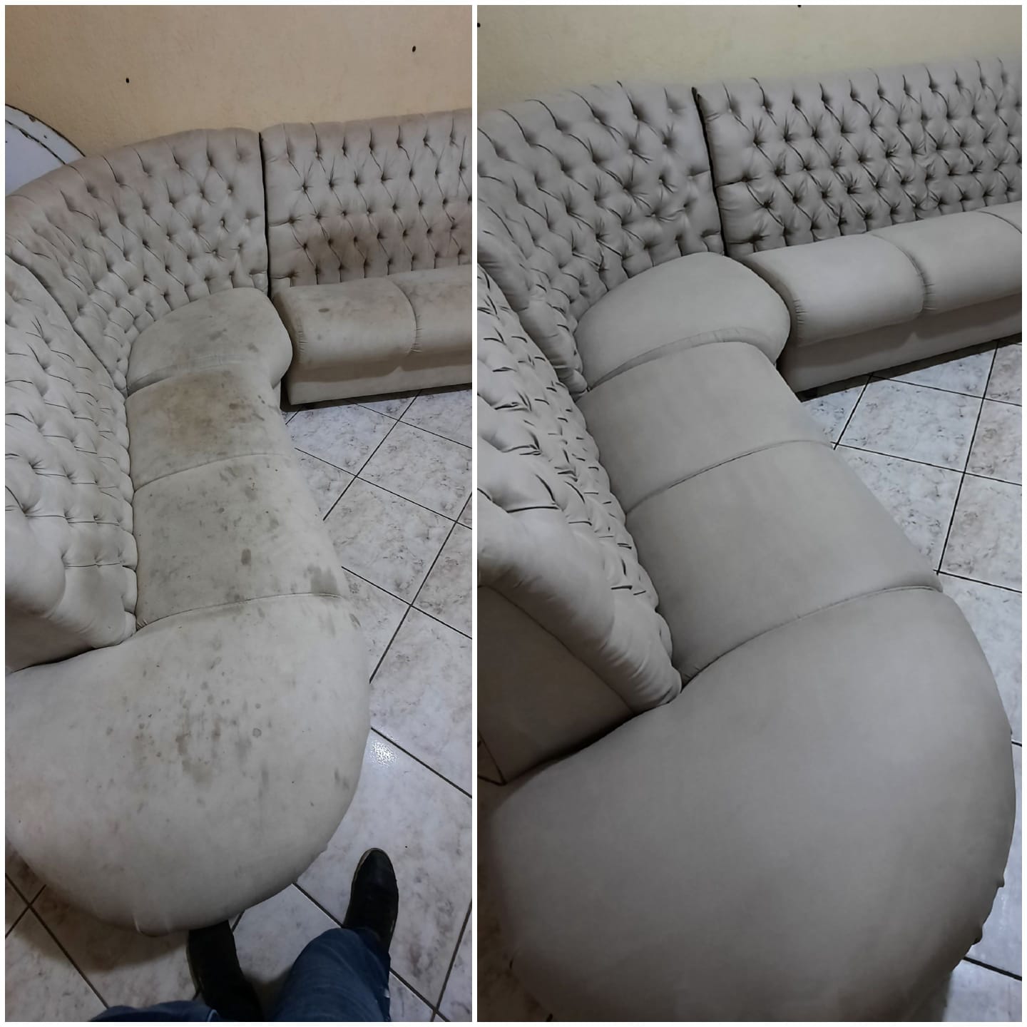 Antes e depois — Sofá Chesterfield Tufado