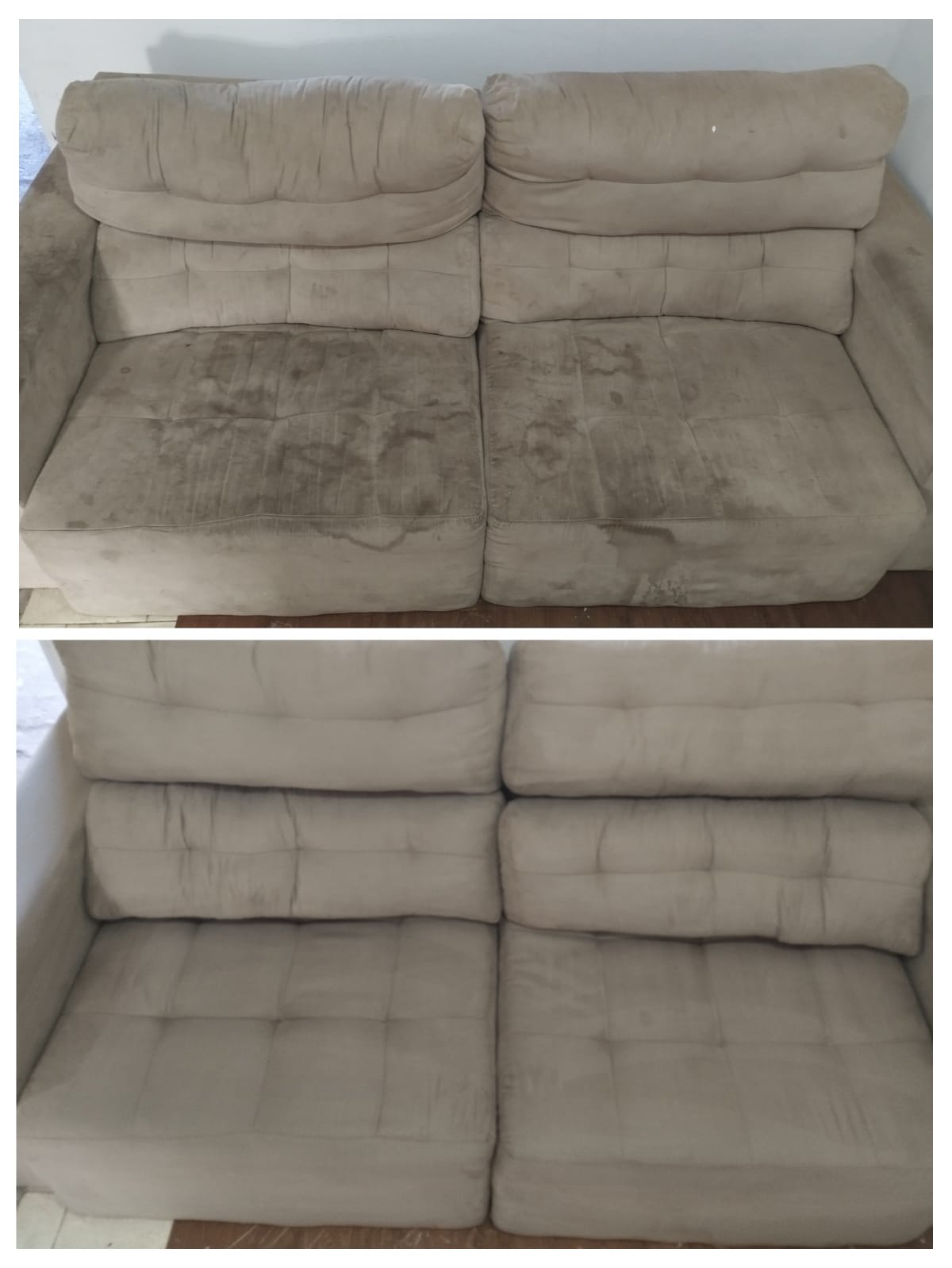 Antes e depois — Sofá Retrátil em Suede